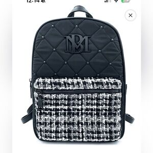 Badgley Mischka Black and White Quilted Backpack